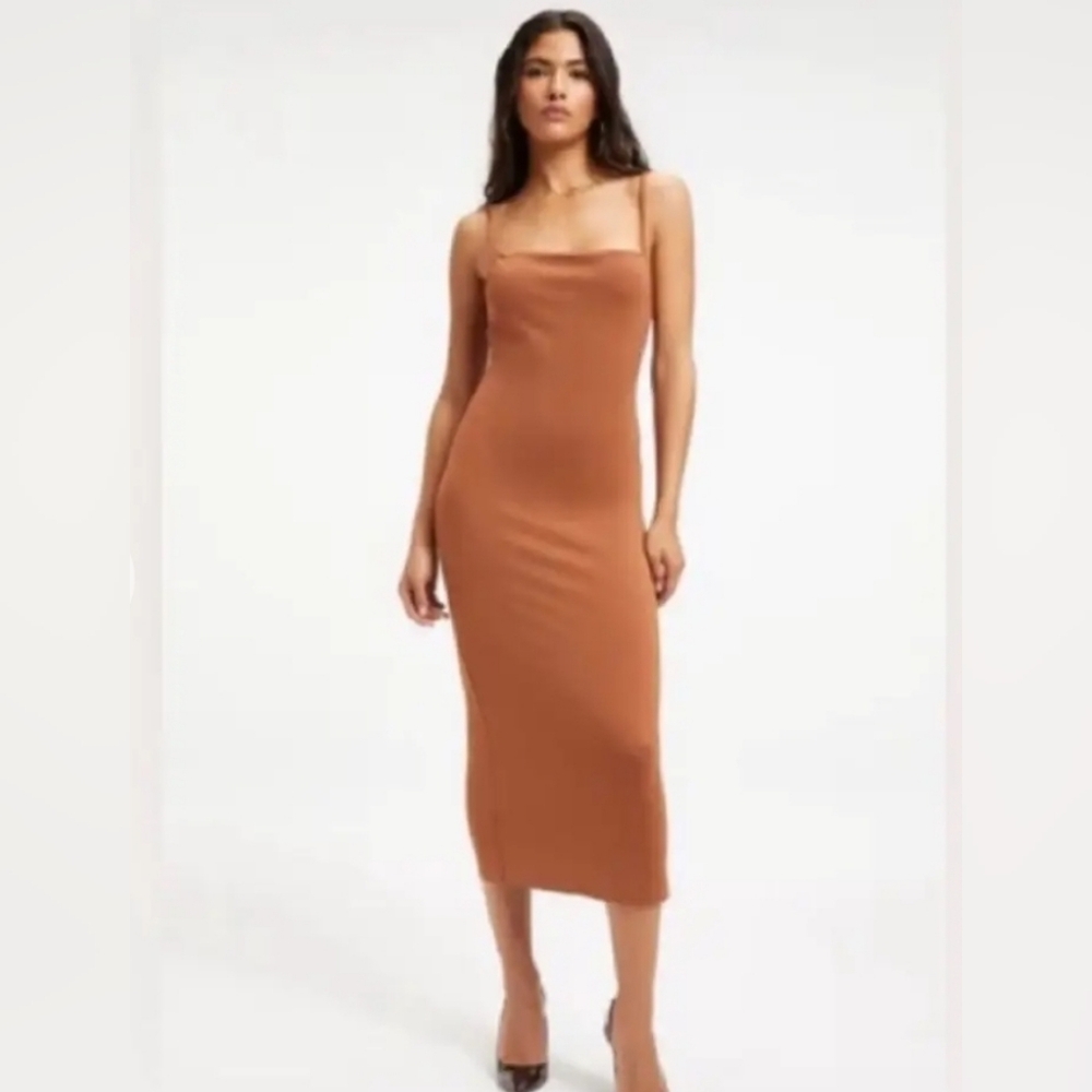 Good American NWT Spaghetti Scuba Midi Dress in Rust Size 6 3XL